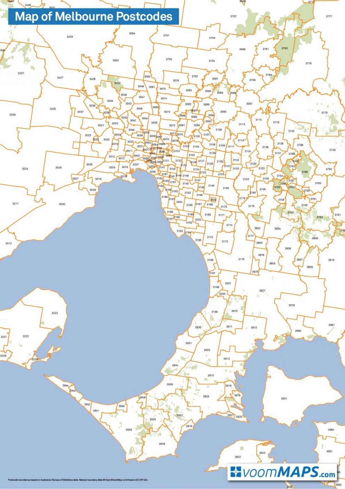 карта паштовых індэксаў Мэльбурн