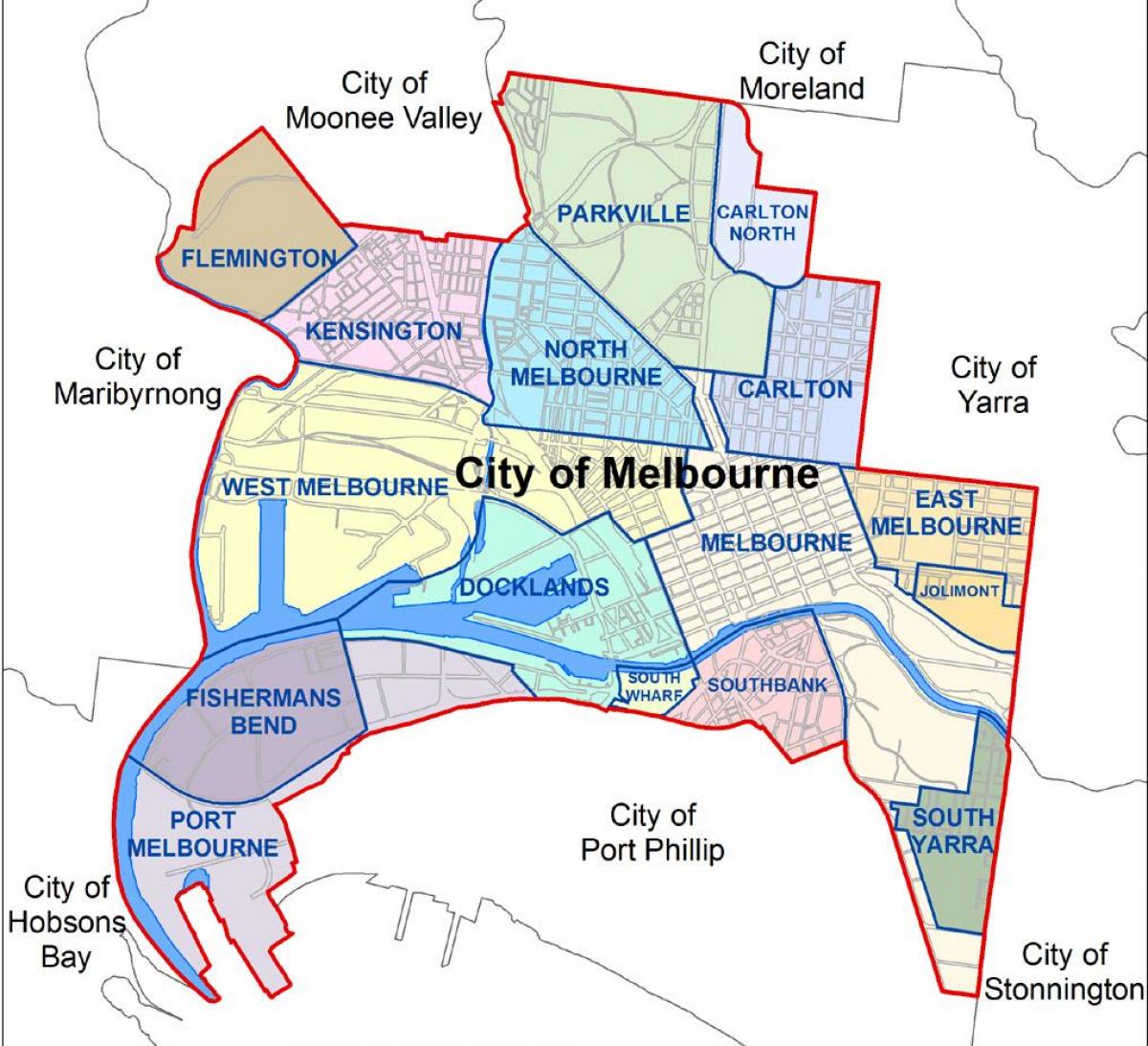 карта прыгарадаў Мельбурна