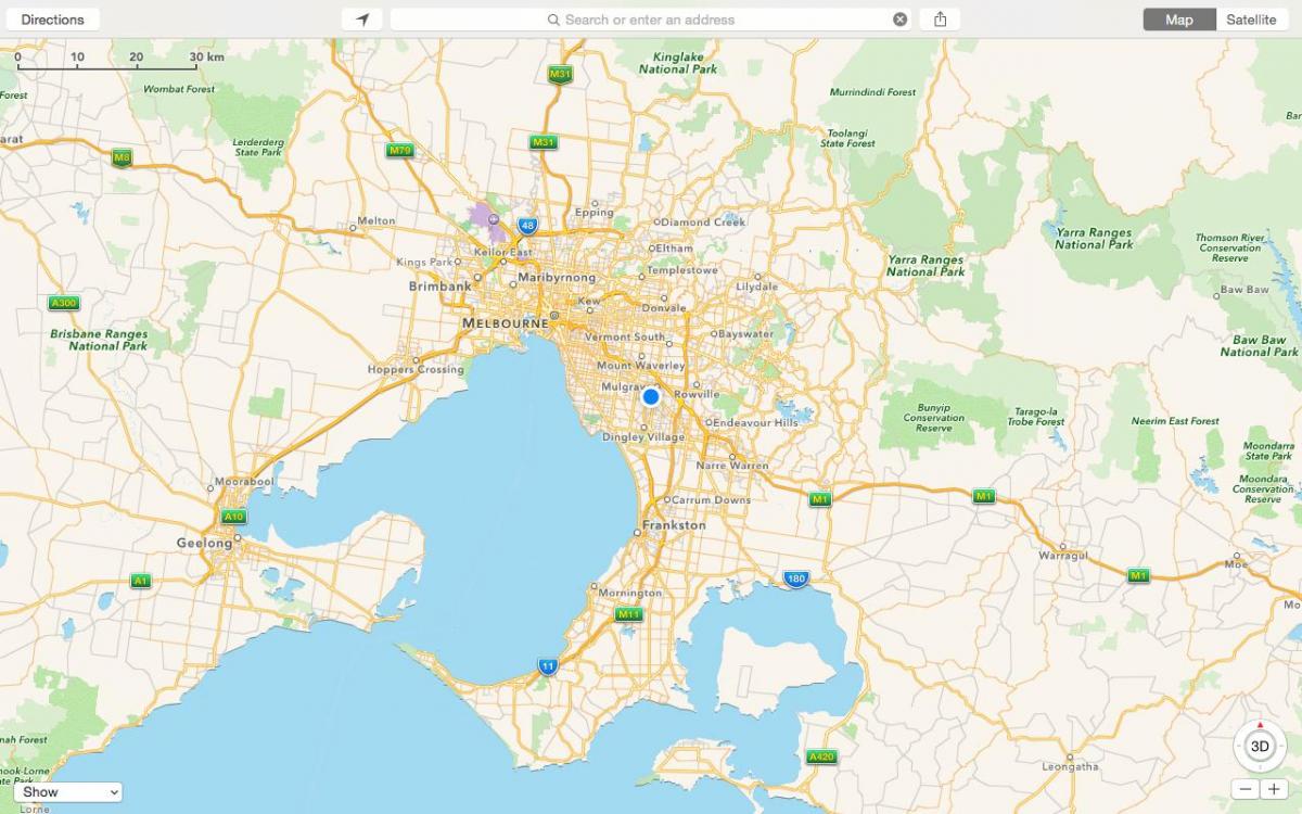 карта Мэльбурн і наваколлі